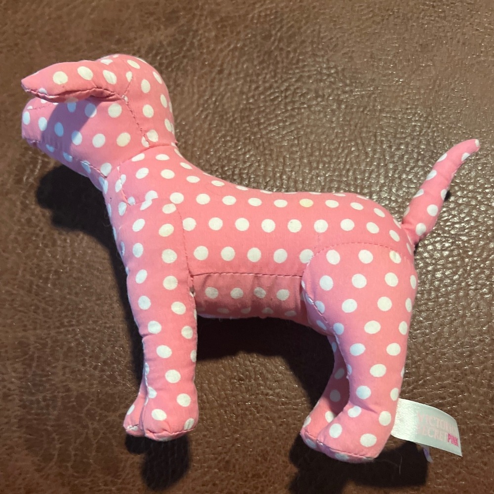 Victoria's Secret PINK Plush Dog Mascot Pink White Polka Dot Collectible 6x8